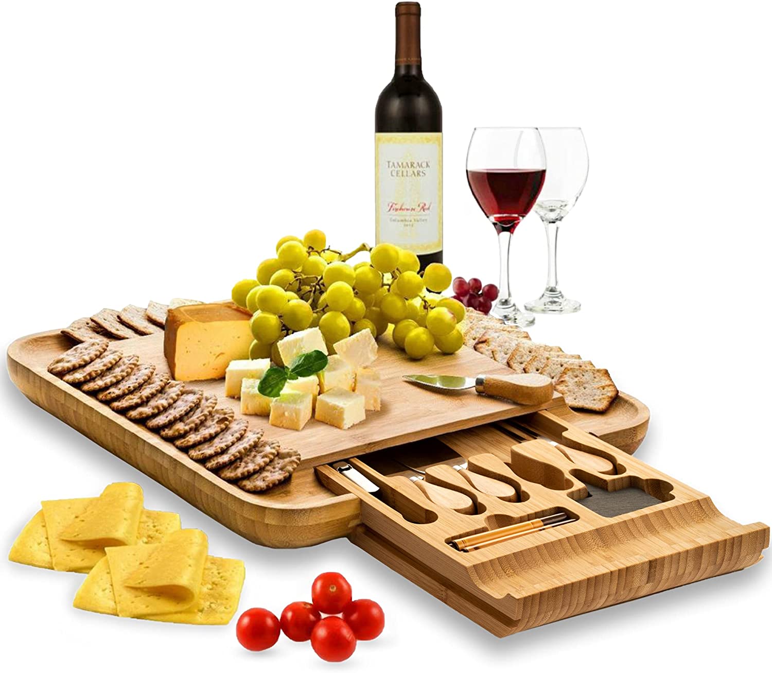 Premium Bamboo Cheese Board Set Wooden Charcuterie I Know Lucky Moon 